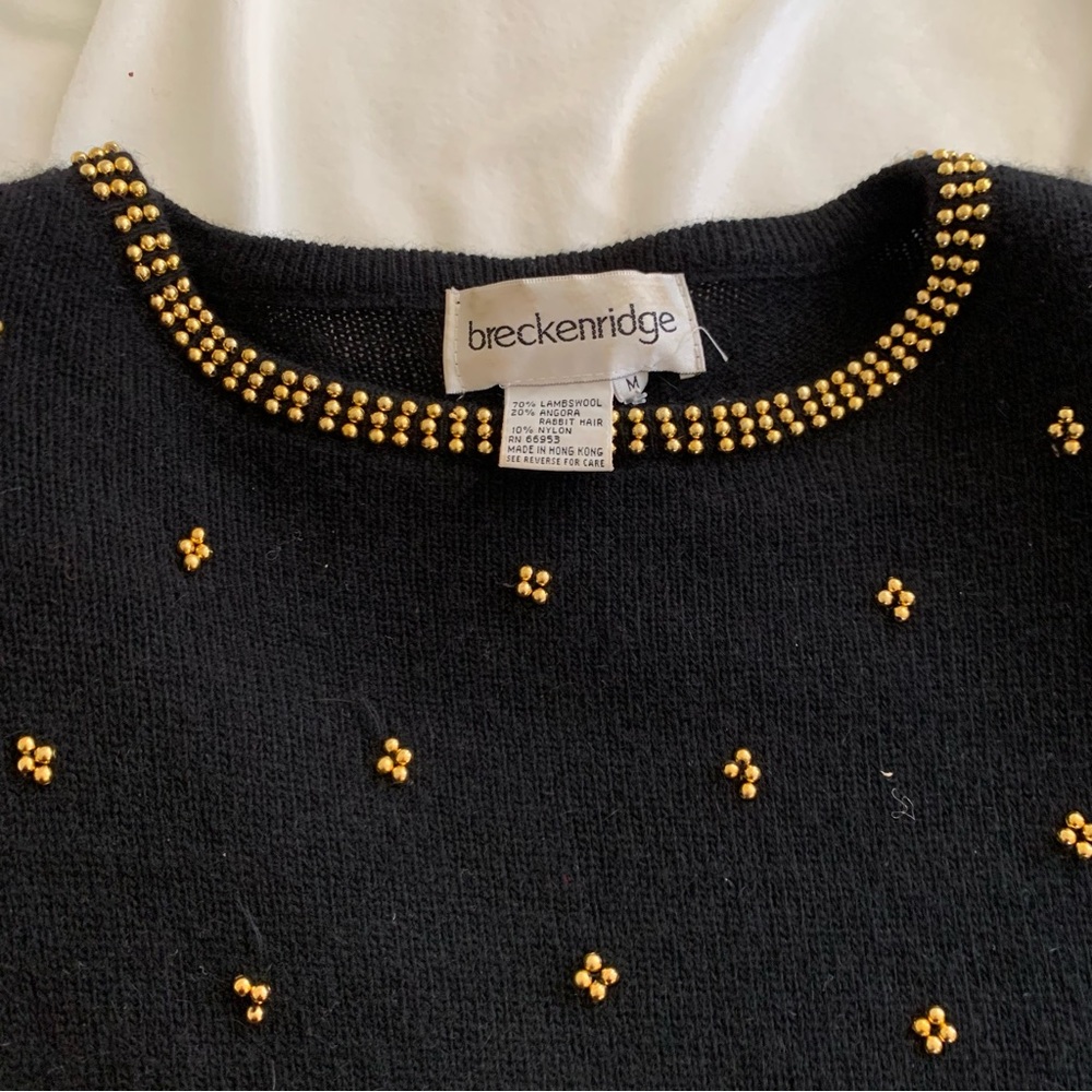 Vintage Gold Beaded Crewneck Black Sweater SZ M - Picture 2 of 13